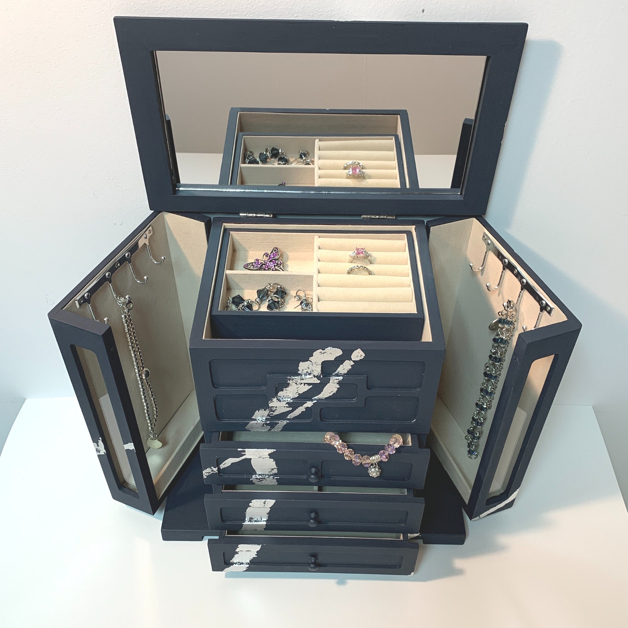 Dark Blue Jewelry Box Jewellery Box Large Jewelry Box Etsy