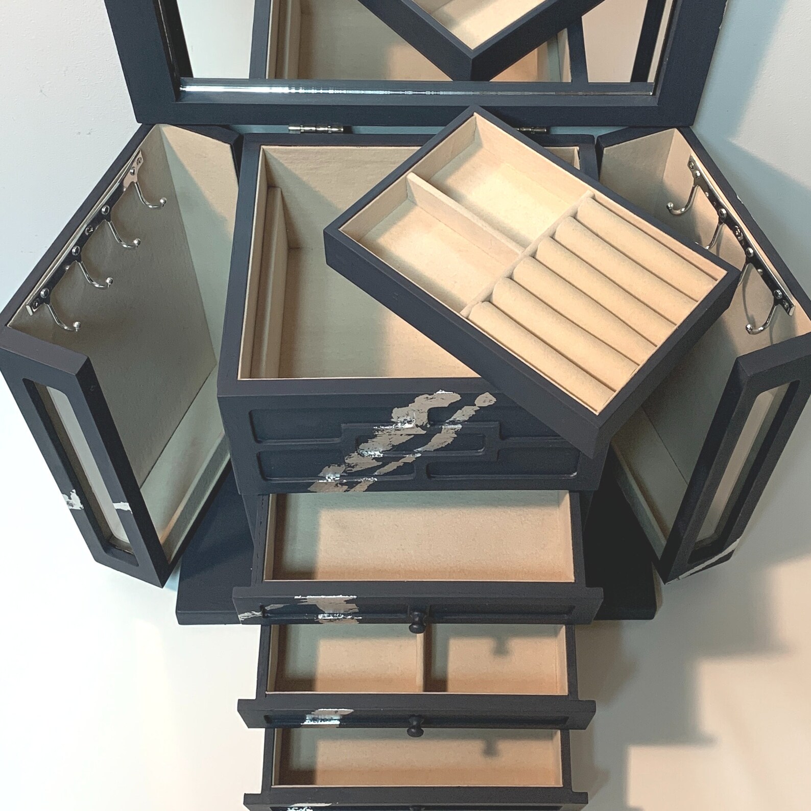 Dark Blue Jewelry Box Jewellery Box Large Jewelry Box Etsy