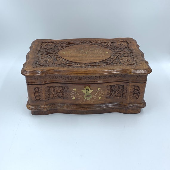 Carved Rosewood Jewelry Box | Solid Wood Carved Je
