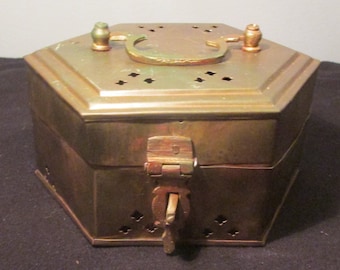 Vintage Cricket Box -  large Brass Box from India, India Incense burner ,India W P stamp
