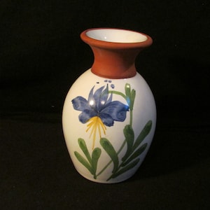 Vintage  Emerson Creek Art Pottery Orchids Vase,Emerson Creek, Bedford Virginia, 1991 hand painted vintage flora