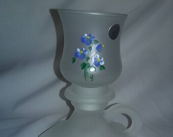Vintage Hand painted by L. E. Smith  candle holder,Frosted Glass candle holder by L. E. Smith
