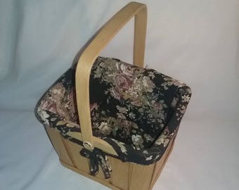 Vintage Taskets renaissance wooden basket with corduroy floral liner,