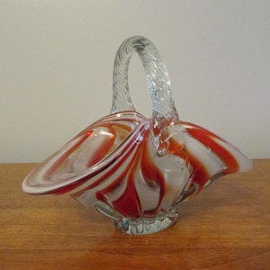 Vintage Italy Glass Basket Bowl,Murano Glass Basket