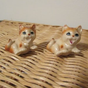 Set of 2 Vintage Miniature Ceramic Kittiens Sitting Animal Cute Little green eyes Small Figurine Hand Painted Collectible  Kitty Figurine