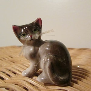 Vintage Miniature Ceramic Cat Figurine With Whiskers