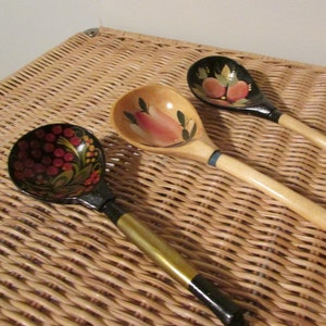 Set of 3 Vintage Painted wooden Spoons Russian Folk Art
