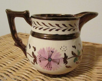 Antique Vintage Pink and Copper Lusterware Luster Lustre Ware 3&quot; Pitcher/Creamer, English Hand-Painted Copper Lustre Pitcher Jug