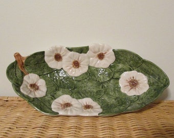 Vintage Hand Painted Porcelain Leaf Flower Dish Made in Italy  No 7773