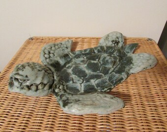 Handmade Terracotta Sea Turtle Tray Sculpture, Beach Decor