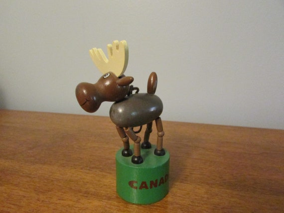 Vintage Wooden Push Button Thumb Collapsible Moose Canada Toy Etsy