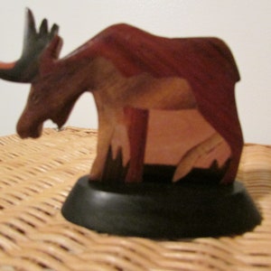 Vintage Moose Intarsia Wood Carved with a Connecting Base