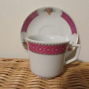 Vintage Demitasse Cup and Saucer , Vintage Espresso Cup and saucer, Mini teacup and saucer , Pink Flowers Hand Painted