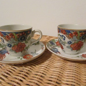 Set of 2 Wood & Sons Demitasse Flower Bird of Paradise March 21, 1917 Cup Saucer England , Antique England Cup and Saucer