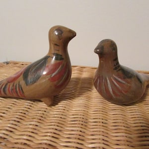 Set of 2 Mexican Tonala Pottery Hand Painted Bird Folk Art, Mexicain Pottery Doves