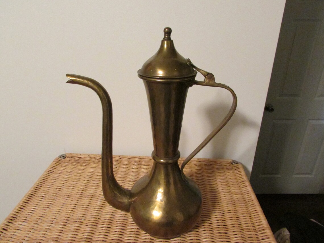 Antique Hammered Plated Brass Tea Kettle Pot Copper Genie Lamp Etsy