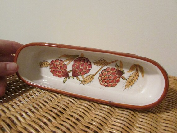 Vintage Small Oblong Dish, Ceramic Acorn Design O… - image 7