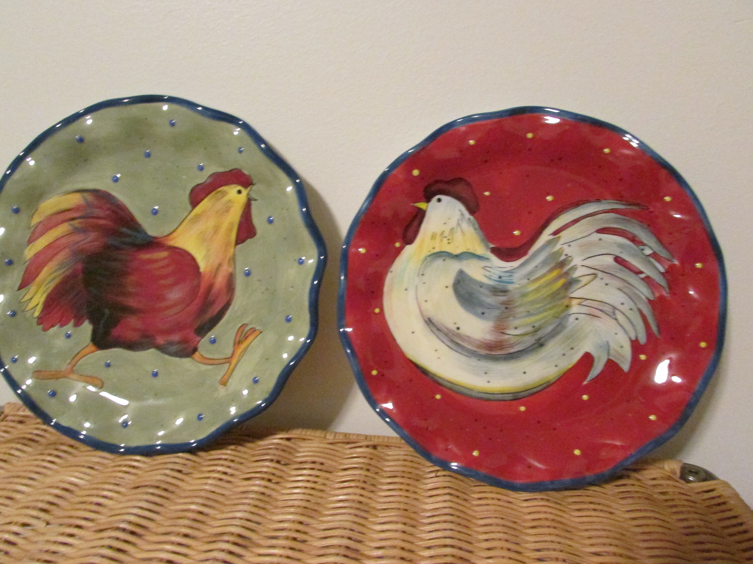 Certified International Le Rooster salad plate designed by Susan Winget. Central rooster
