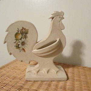 Large Vintage Ceramic Rooster, Speckle Floral Farm House, Chicken Planter