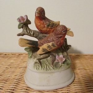 vintage Porcelain 2 Brown Birds on a Branch Figurine  with a Flower Matte Finish