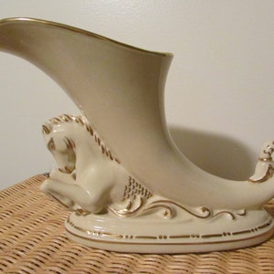 1950s Princeton Vase from Trenton Pottery - Cornucopia & Pegasus Vase with Gold Trim , Marked P191