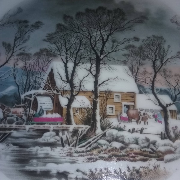 Exclusively to Avon representatives 1977 Currier & Ives Plate The Old Mill awarded gold edge plate.