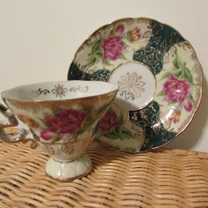 Vintage Lipper und Mann Royal Halsey Floral sehr feinem Knochenporzellan Teetasse und Untertasse