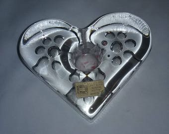 Hadeland Norway Full Lead Crystal 30% Heart Candlestick Holder With vintage Patrician Candle Artisans inc.