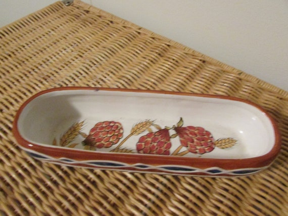 Vintage Small Oblong Dish, Ceramic Acorn Design O… - image 1