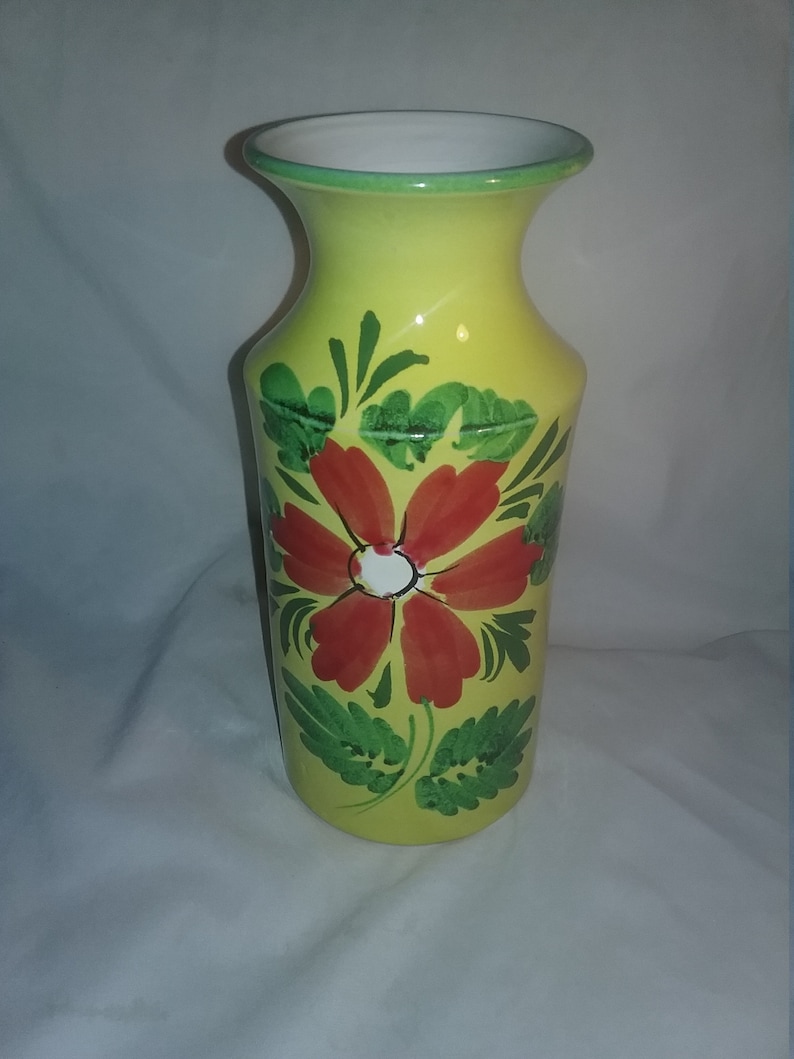 Vintage Yellow Vase With Red Flower Vase Made in Italy Etsy