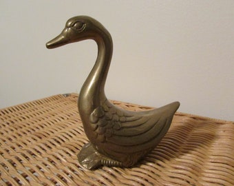 Vintage Brass Duck Figurine, Vintage Brass Bird, Water Bird, Spring Decor, Duck, Goose, Cabin Decor