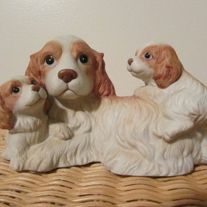 Vintage Porcelain  Cocker spaniel Family Sculpture/Figurine Homco 1434, Cocker Spaniel Mom and Puppies
