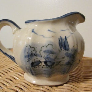 Vintage Hand Painted Creamer With Blue Japan Scenery,