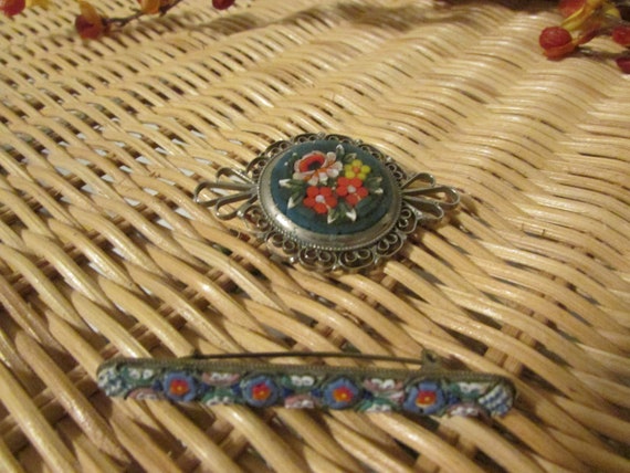 Set of 2 Vintage Italian Micro Mosaic Brooch Pin … - image 3