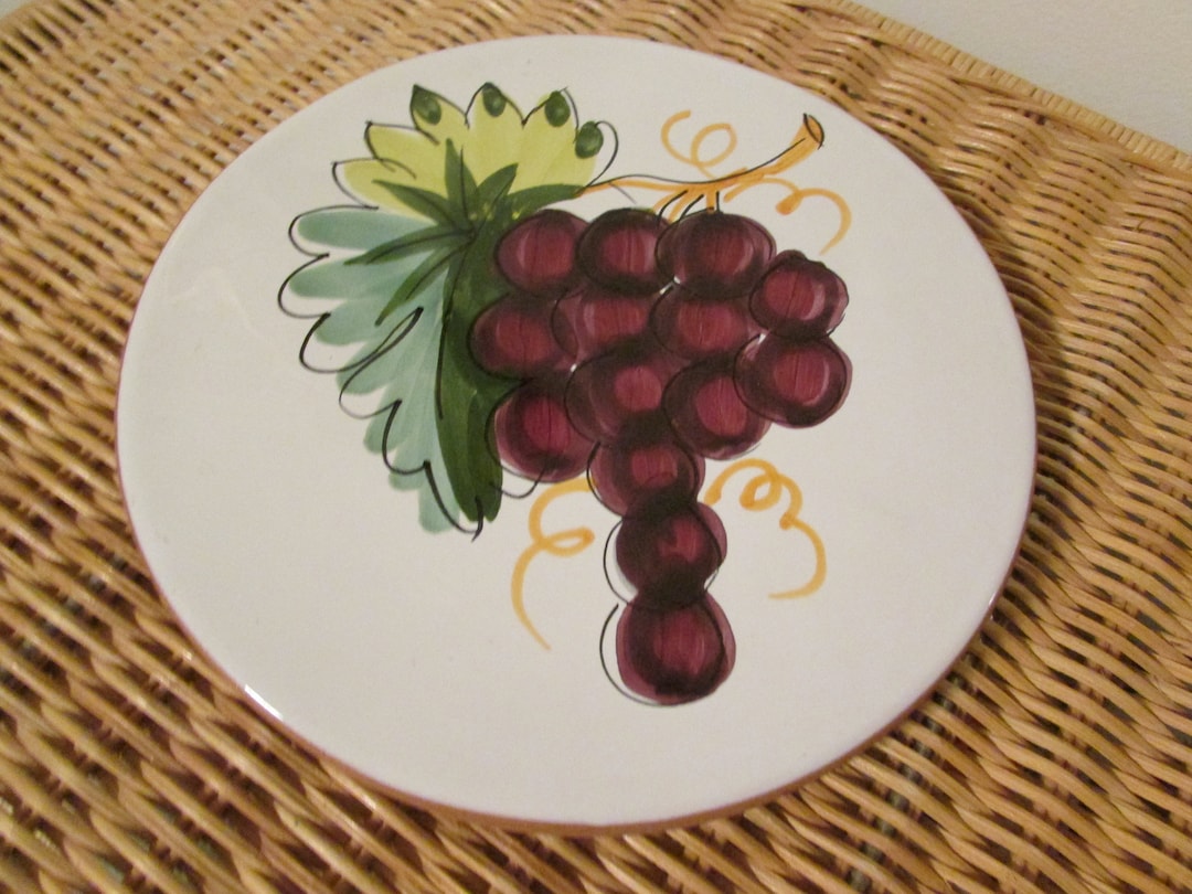 Vintage Italian Pottery Trivet With Hand Painted Grape Cluster Design ...