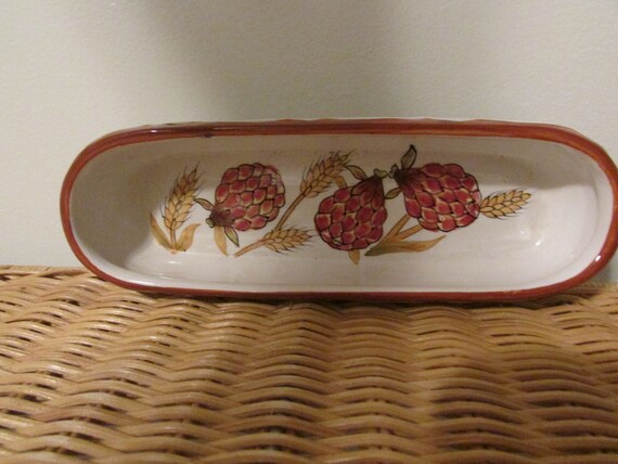 Vintage Small Oblong Dish, Ceramic Acorn Design O… - image 4