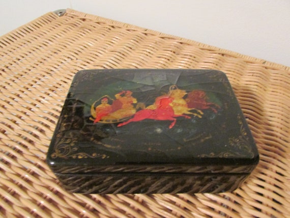 Russian Hand Painted Lacquer Box Artist Signed Fa… - image 2