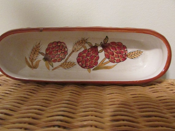 Vintage Small Oblong Dish, Ceramic Acorn Design O… - image 3
