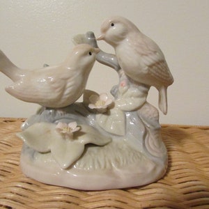 Vintage Porcelain Birds With Flowers  on a Branch. R O C Taiwan , 2 Kissing Birds