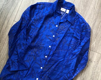 Cobalt Blue Sheer Cutout Back Blouse - L/XL main image 1