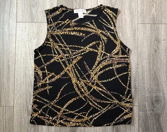 Abstract 80's/90's Black and Cheetah Print Tank Top, Vintage Funky Tank Top, Fun Print Tank Top, Animal Print Tank Top, 90's Sleeveless Top