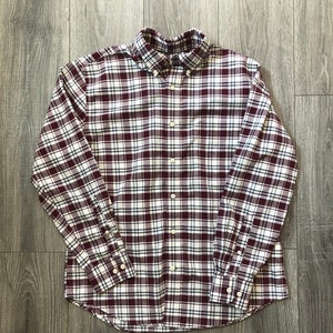 St. John&#39;s Bay Red and White Plaid Flannel Button Down Shirt, Men&#39;s Medium Plaid Shirt, Light Flannel Shirt, Red and White Button Down Shirt