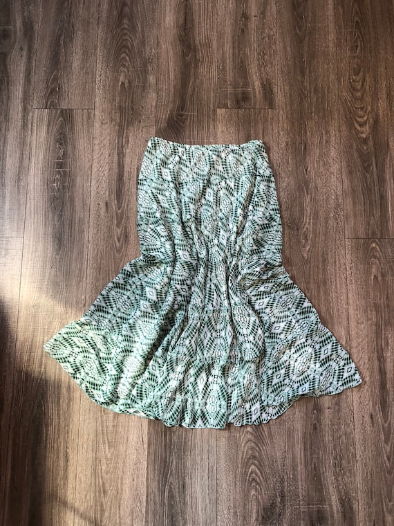 Green Tie Dye Maxi Skirt, High Waisted Green Long 