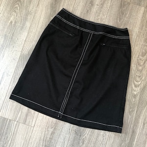 Black Mini Skirt with Exposed Stitching, Black and White Skirt, Women&#39;s Size 12 Worthington Stretch Exposed Stitching Vintage Skirt