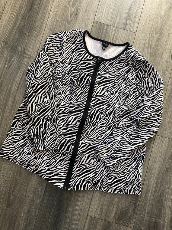 2000's Zebra Print Zip Up Sweater, Light Weight Wo