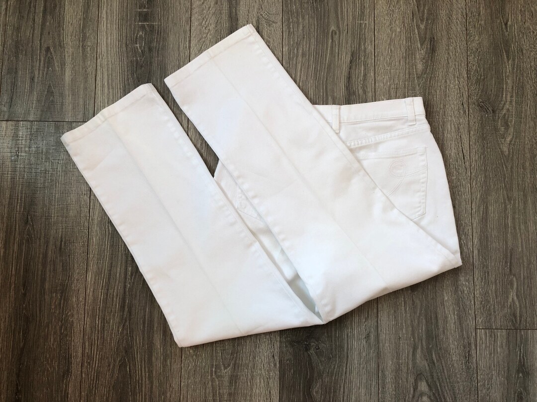 Vintage 90's White Jeans, French Dressing White Jeans With Crease, Straight Leg High Rise