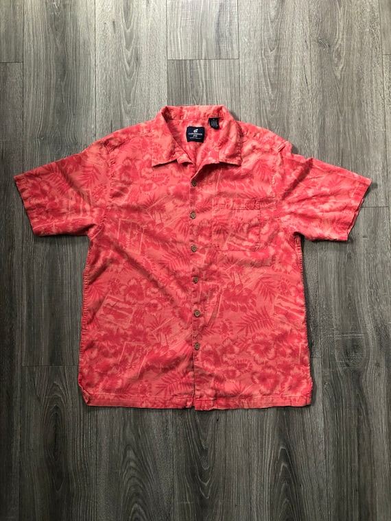 Red/Salmon Palm Print Button Down Shirt, Vintage H