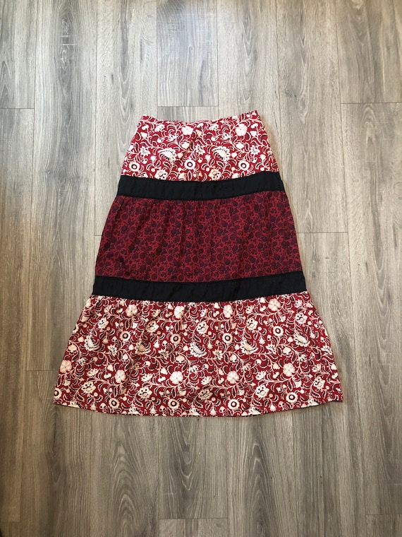 Boho Women's Black and Red Floral Maxi Skirt, Wome