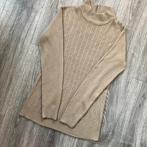 Beige Mock Neck Vintage Cable Knit Sweater, Soft and Cozy Cable Knit Thin Sweater, Light Weight Soft Cable Knit Sweater, Neutral Sweater