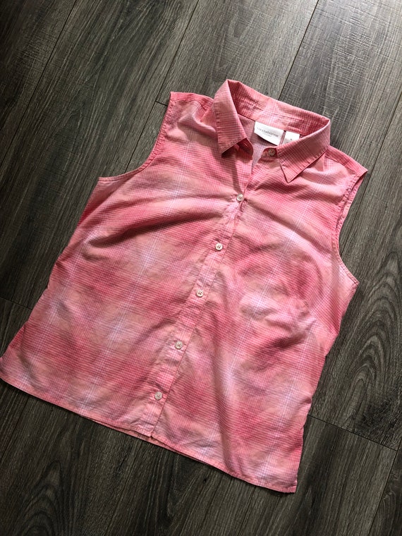 Vintage Liz Claiborne Pink Plaid Button Up Blouse… - image 2
